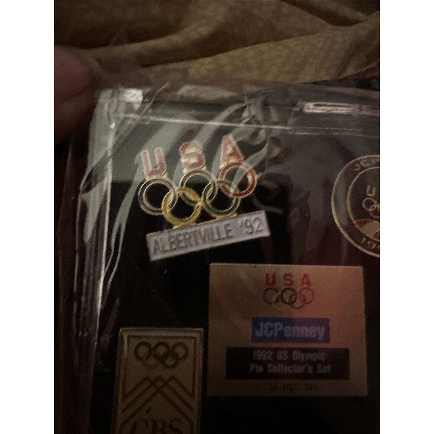 Albertville Olympic 1992 USA JC Penny CBS Pin Collectors Case 5 Pins