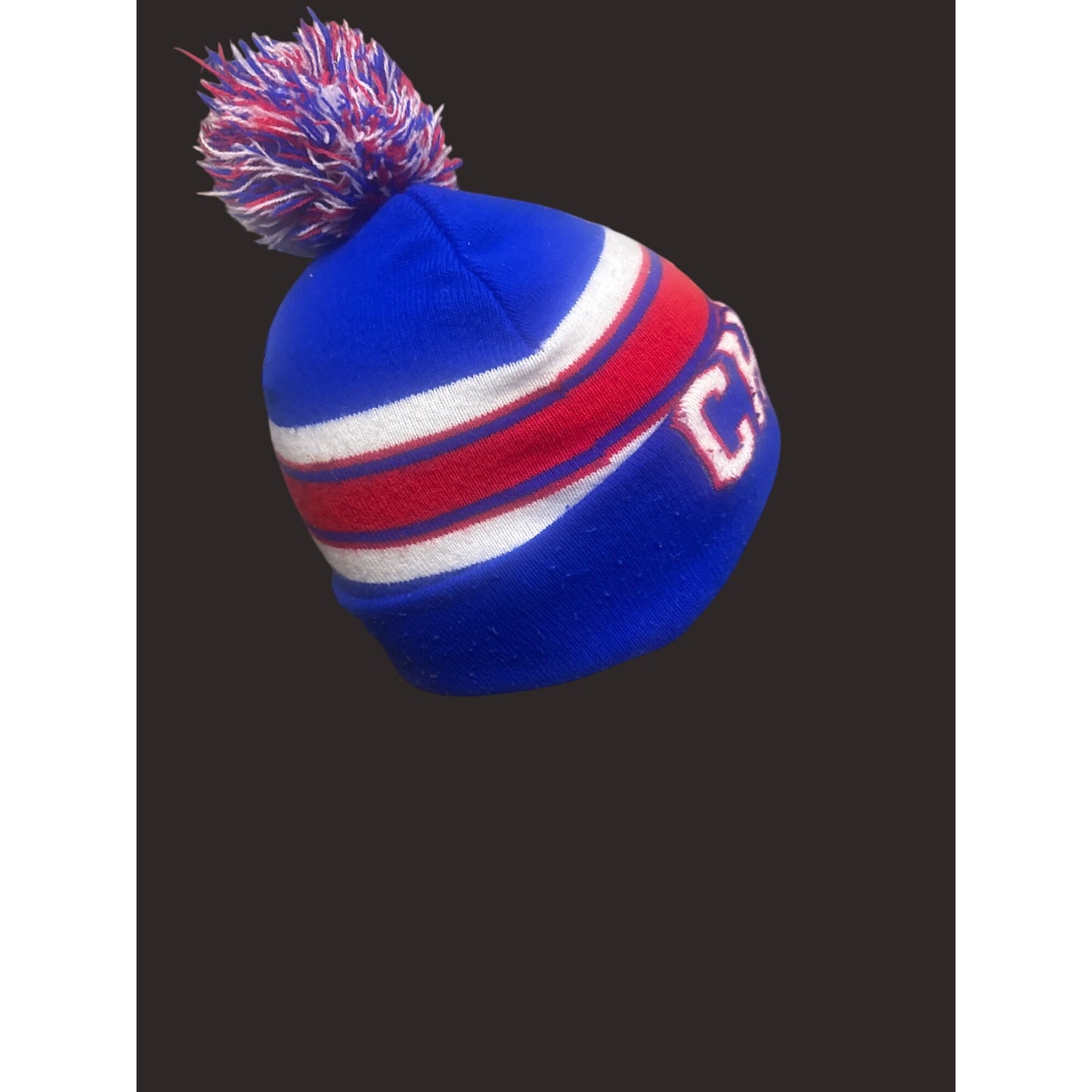 Chicago Cubs Knit Beanie Hat With Pom Blue/Red Striped Design Warm Winter Adult