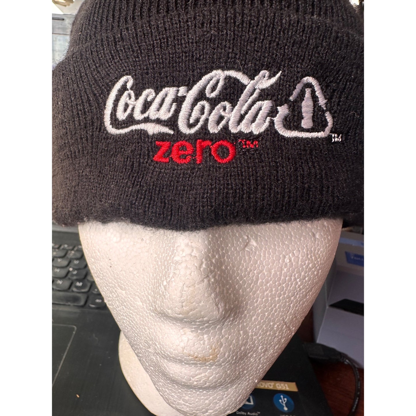 Coca-Cola Zero Black work Beanie Hat  Polyester Unisex Embroidered Winter