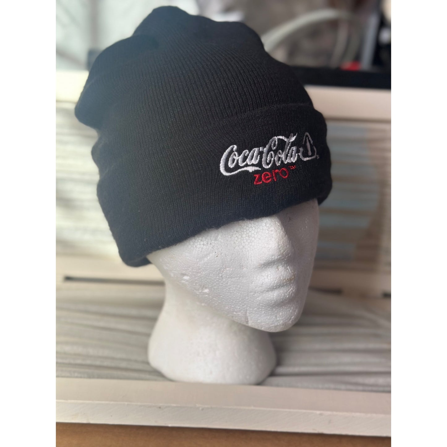 Coca-Cola Zero Black work Beanie Hat  Polyester Unisex Embroidered Winter