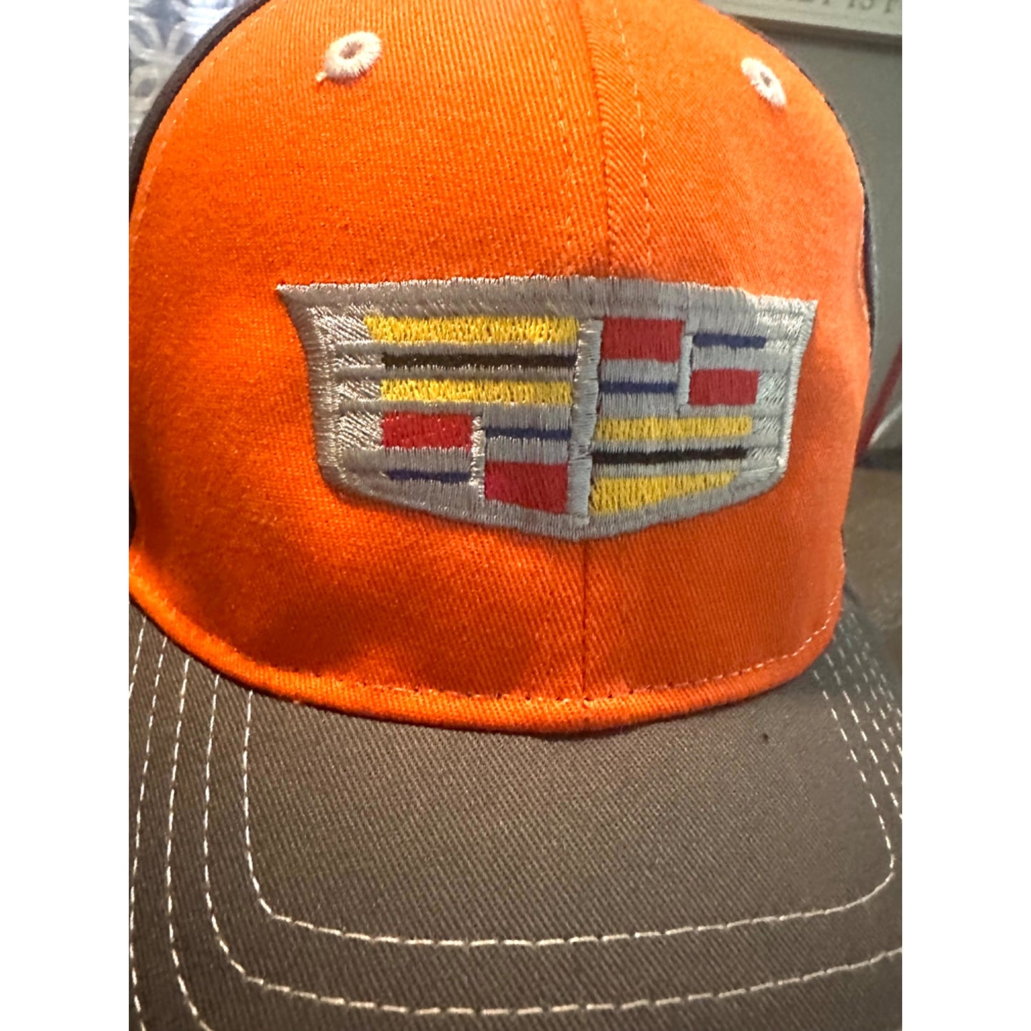 Cadillac Logo Sportsman Baseball Cap Adjustable 100% Cotton Orange & Gray