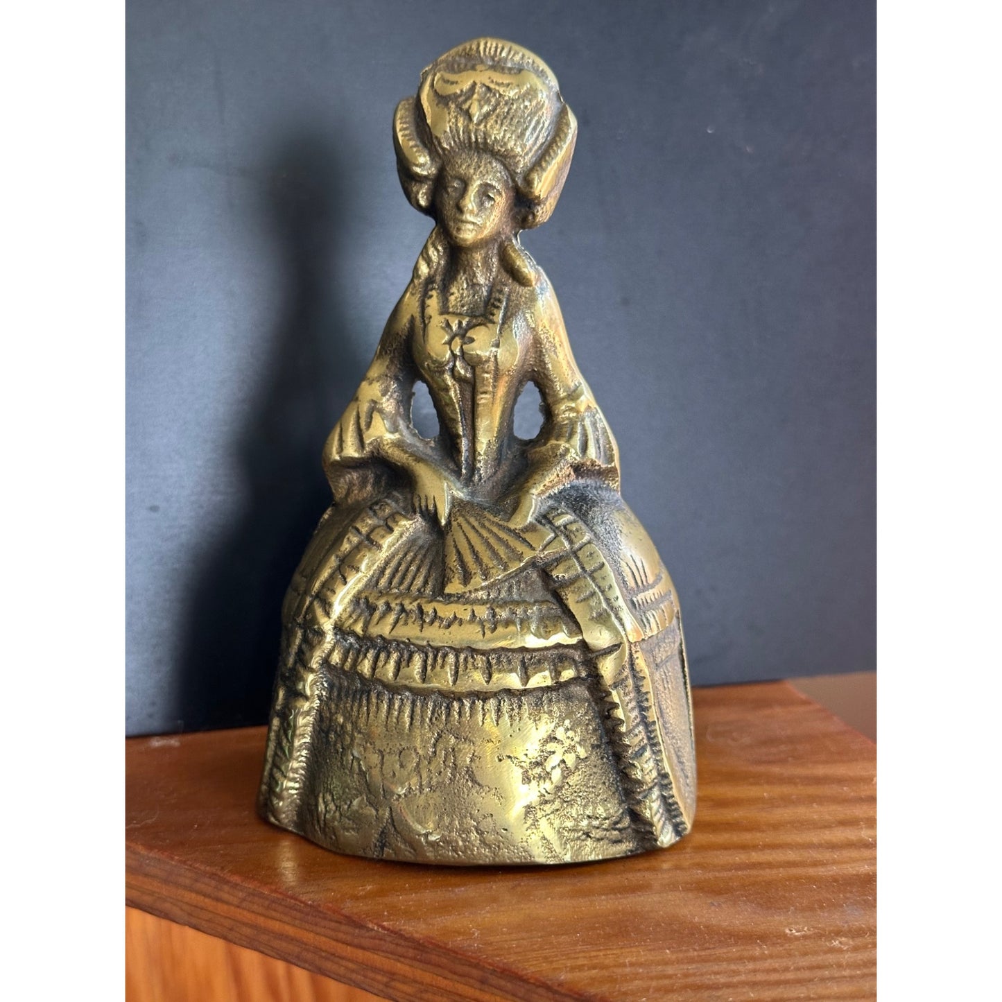 Vintage Brass Victorian Lady Doll Shape figure Rare unique Hand Casted Bell 5”