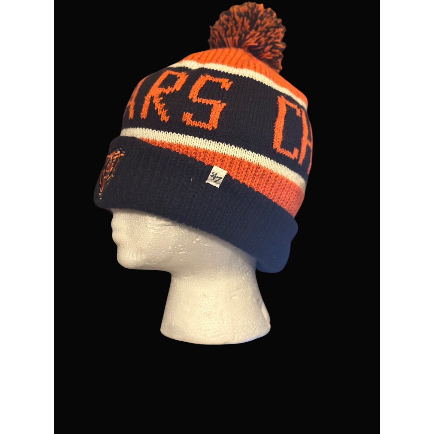 Chicago Bears 47 Brand Knit Pom Beanie Hat Black & Orange One Size Unisex