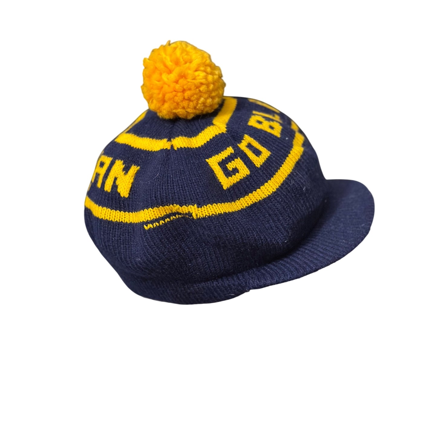 Go Blue Michigan Knit Cap With Yellow Pom-Pom