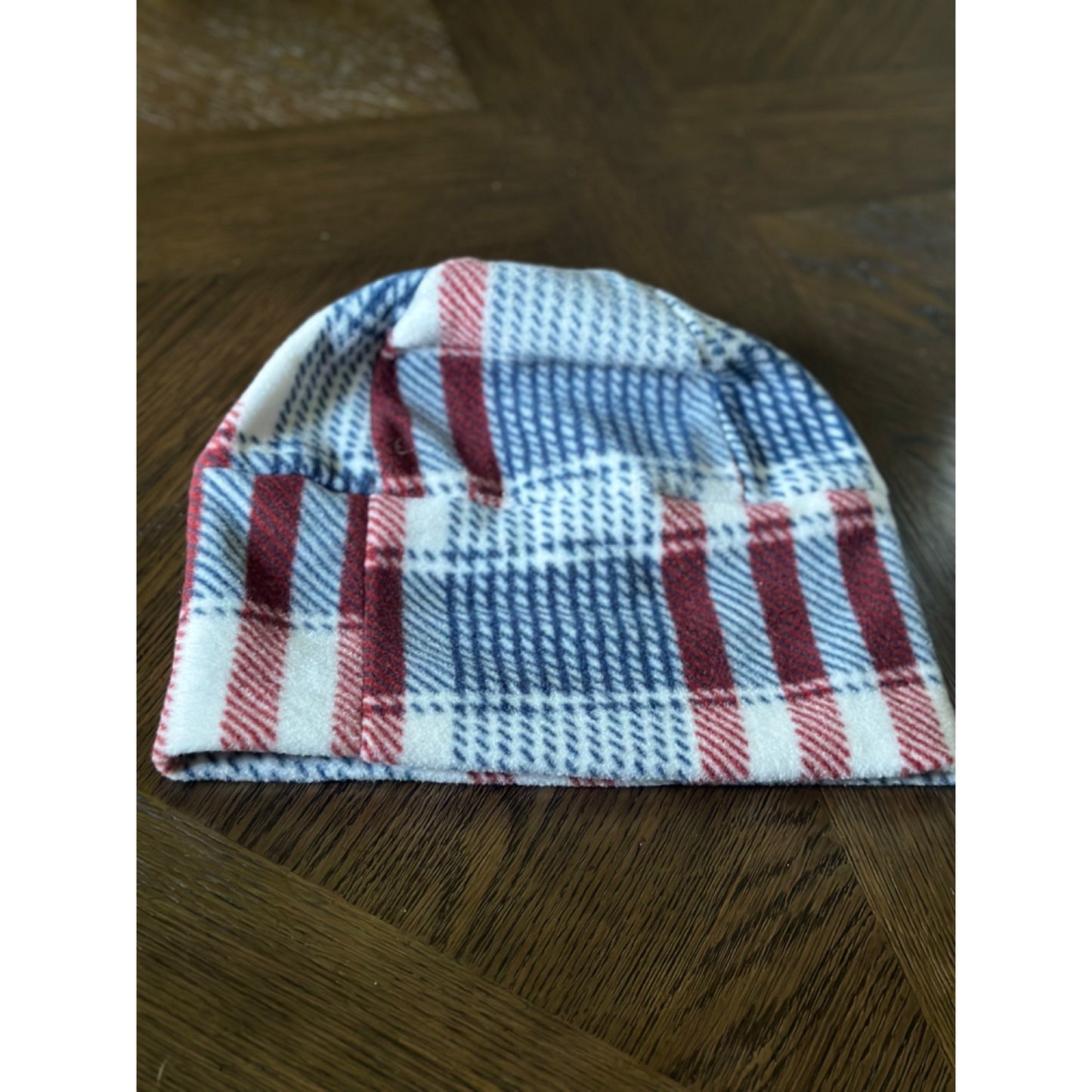 Yooper Chook Fleece Hat Red/Blue Plaid Michigan made USA  Sz L