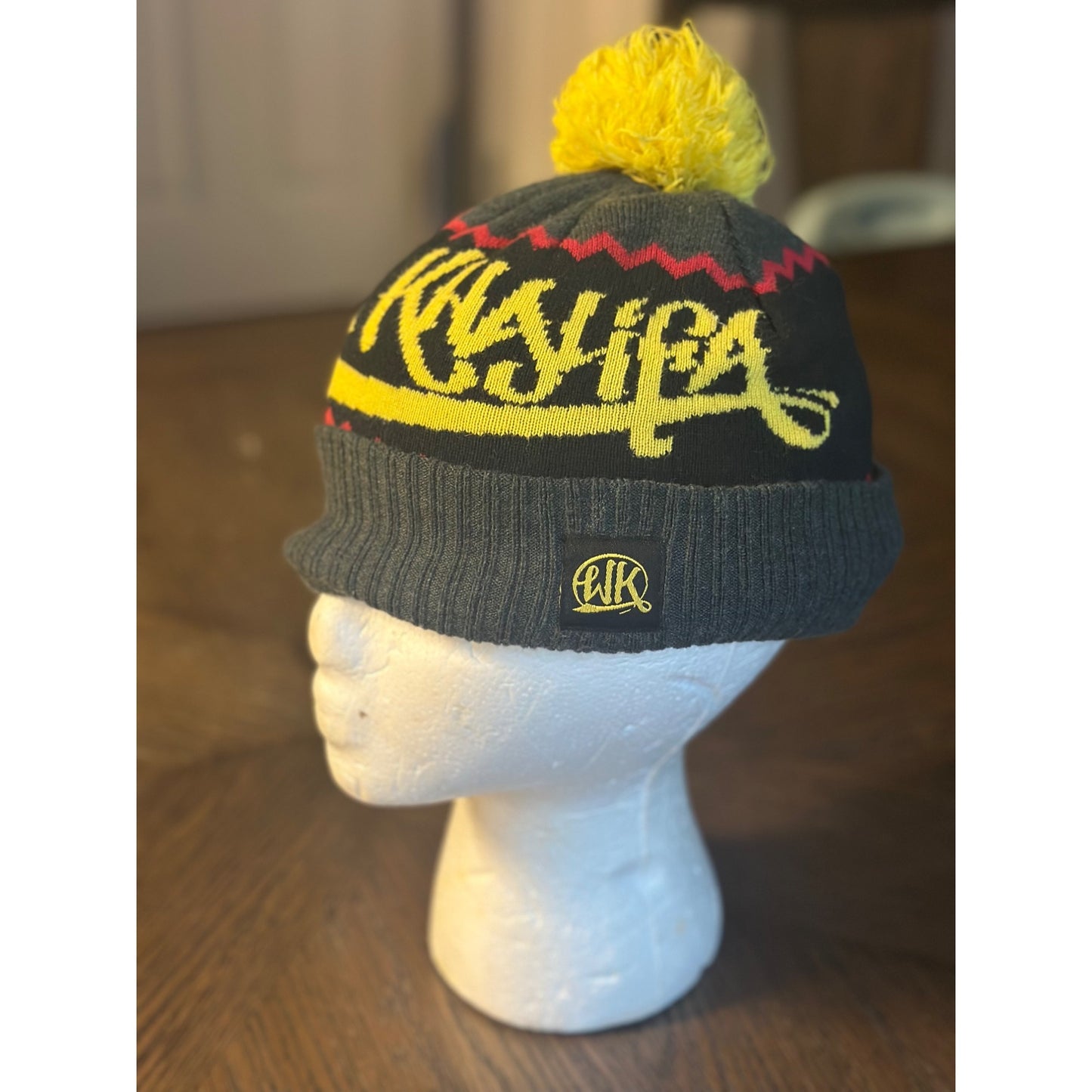 Wiz Khalifa Signature Pom Pom Beanie Hat Black/Red/Yellow One Size Acrylic Winter Cap