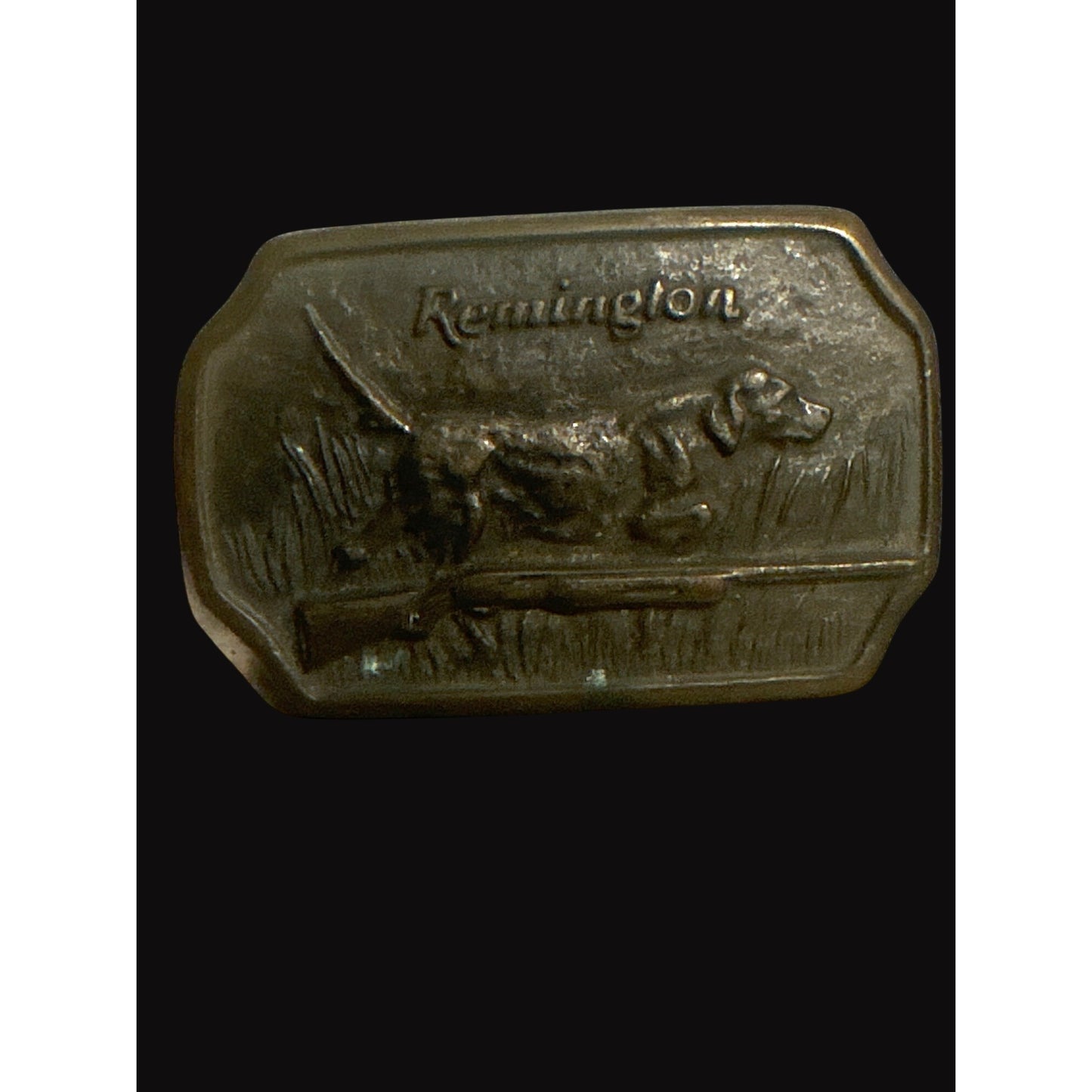 Remington Dog & Rifle Vintage Brass Belt Buckle