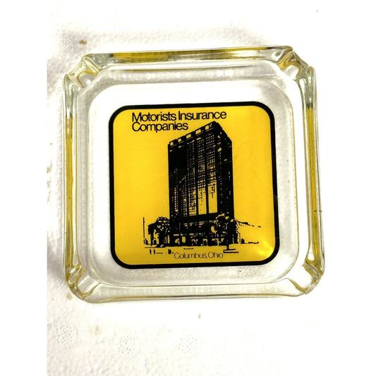 Motorists Insurance Company Square Glass Ashtray Columbus Ohio  Vintage