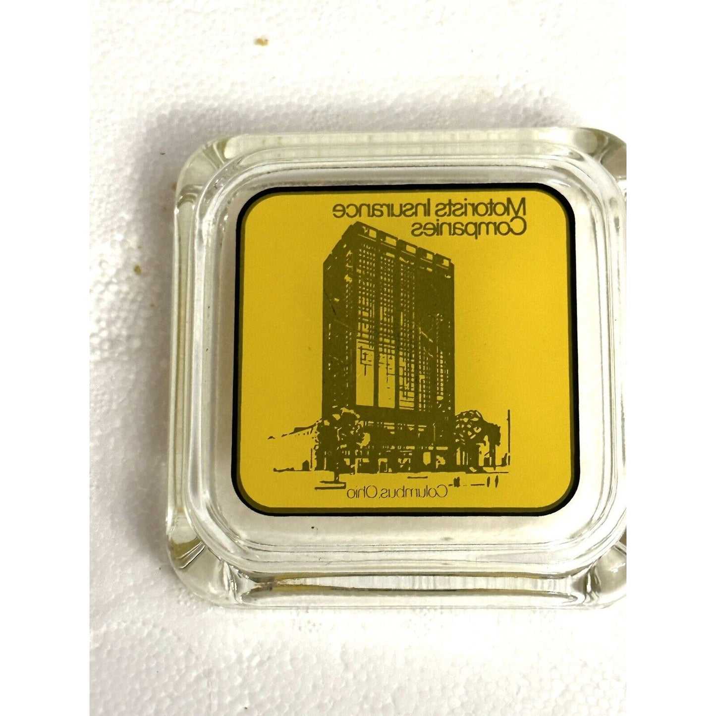 Motorists Insurance Company Square Glass Ashtray Columbus Ohio  Vintage