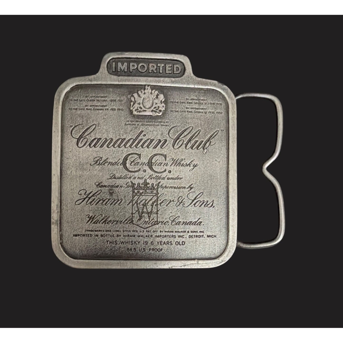 1975 Bergamot Brass Works Canadian Club Whiskey Belt Buckle