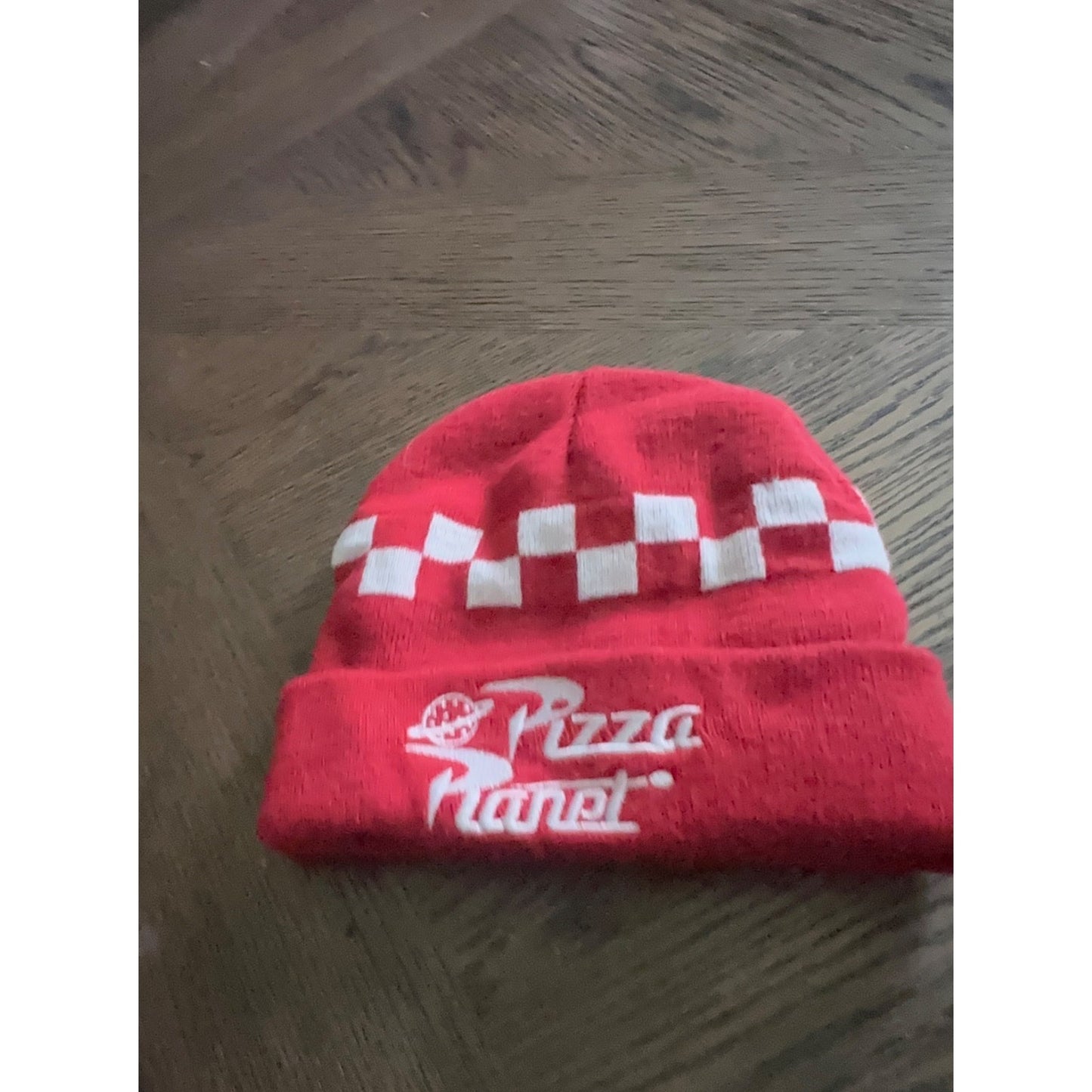 Disney Pixar Toy Story Pizza Planet Beanie  Red & White Checkered Knit Hat kids