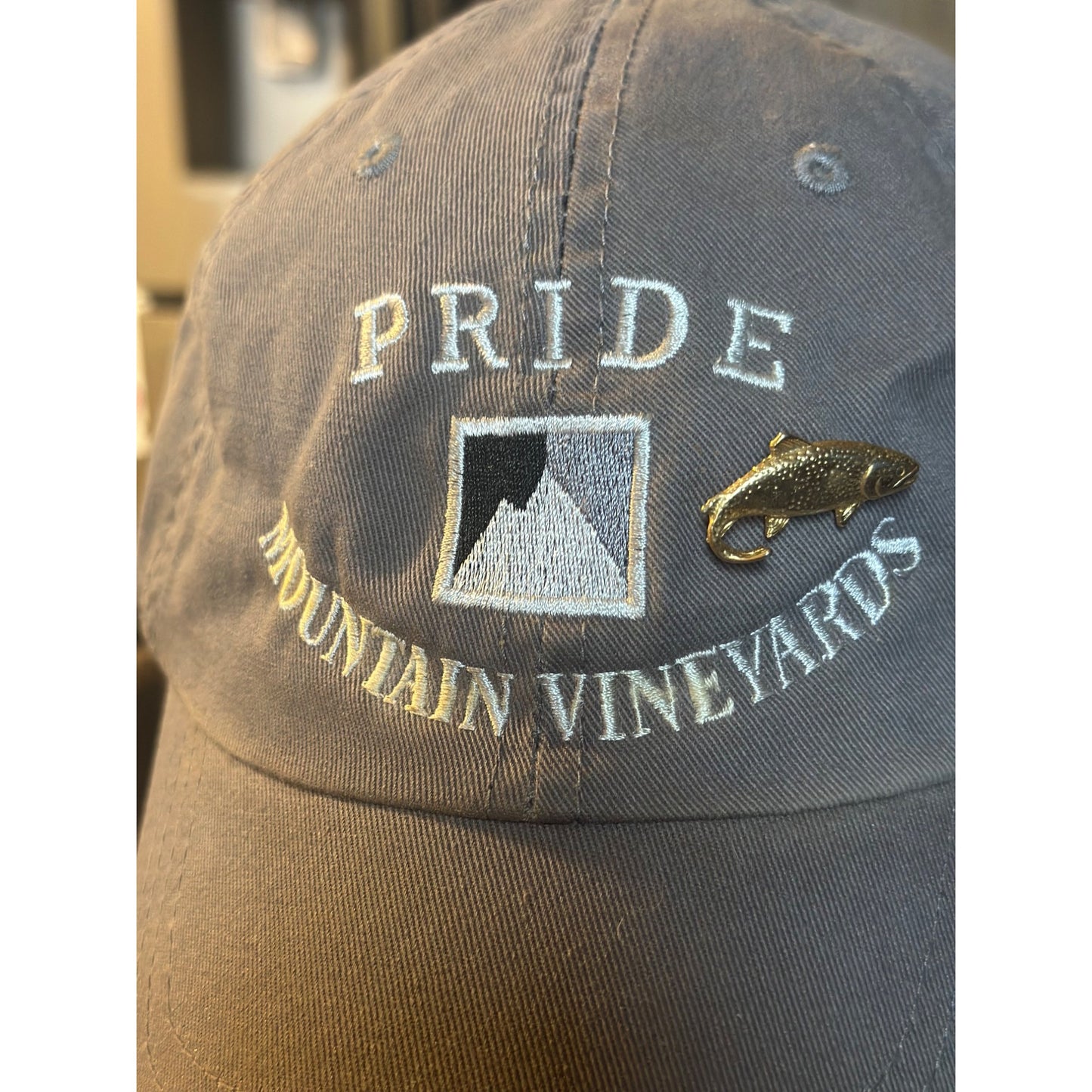 Pride Mountain Vineyards Embroidered Cap With Fish Pin By Alternative Adjustable Strap