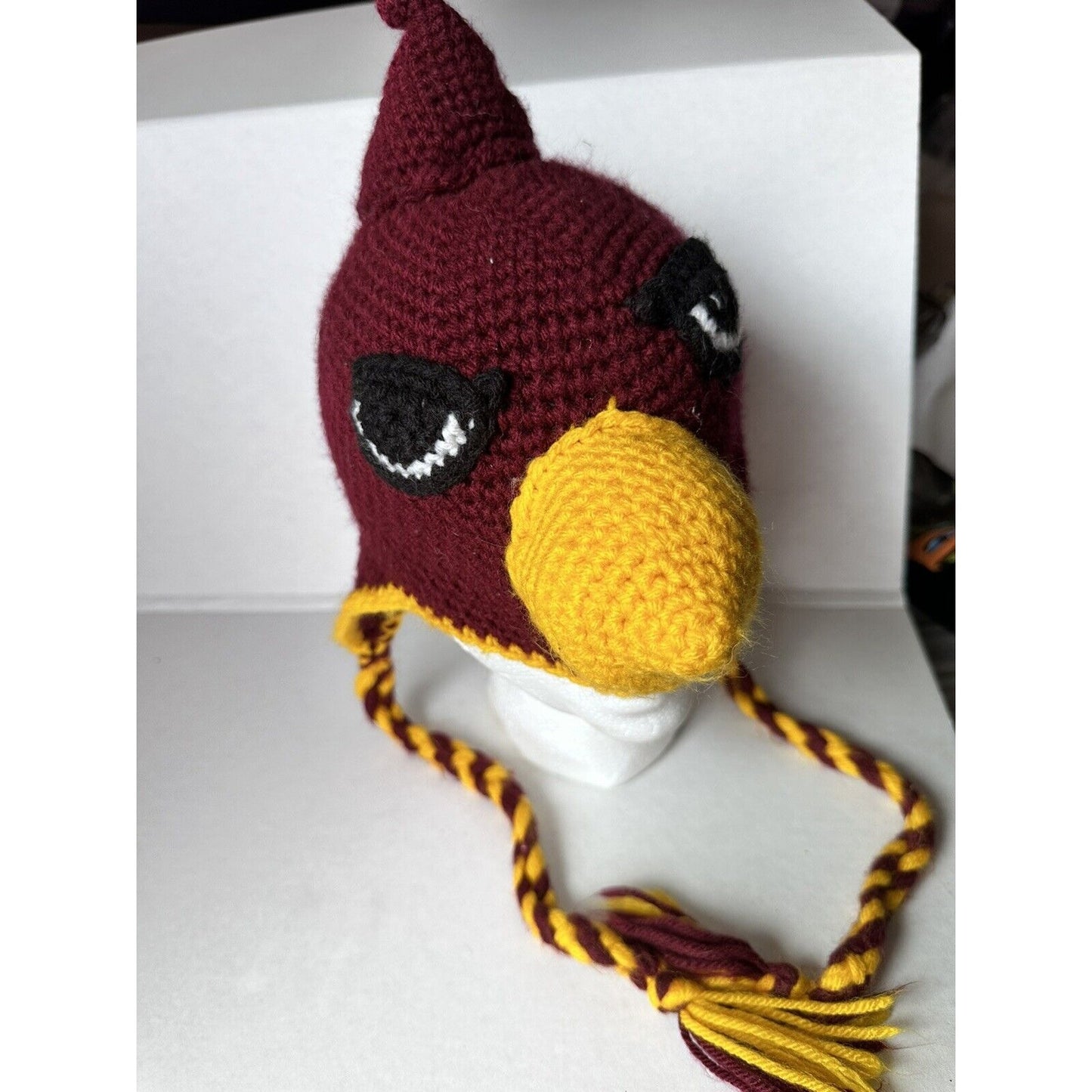 Hand Crochet Cardinal Red Bird Beanie Head Cover