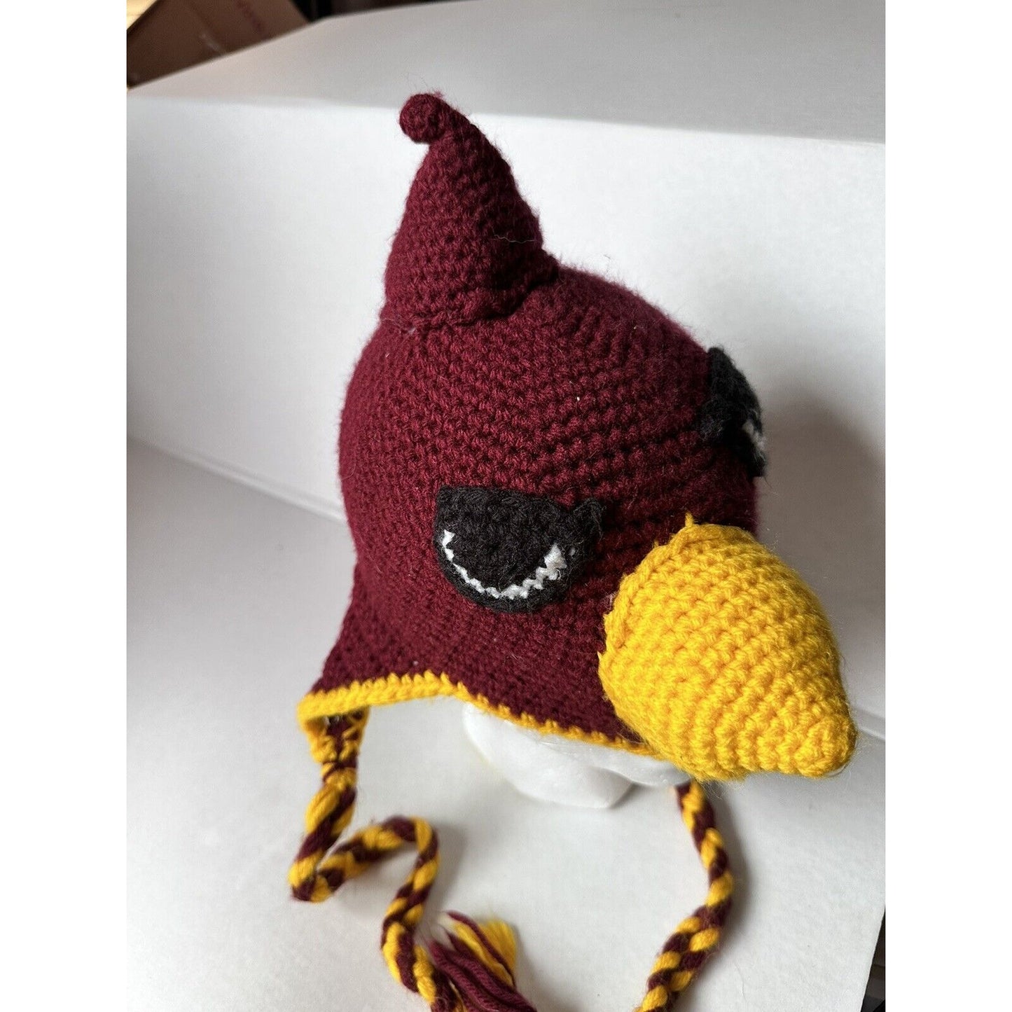 Hand Crochet Cardinal Red Bird Beanie Head Cover