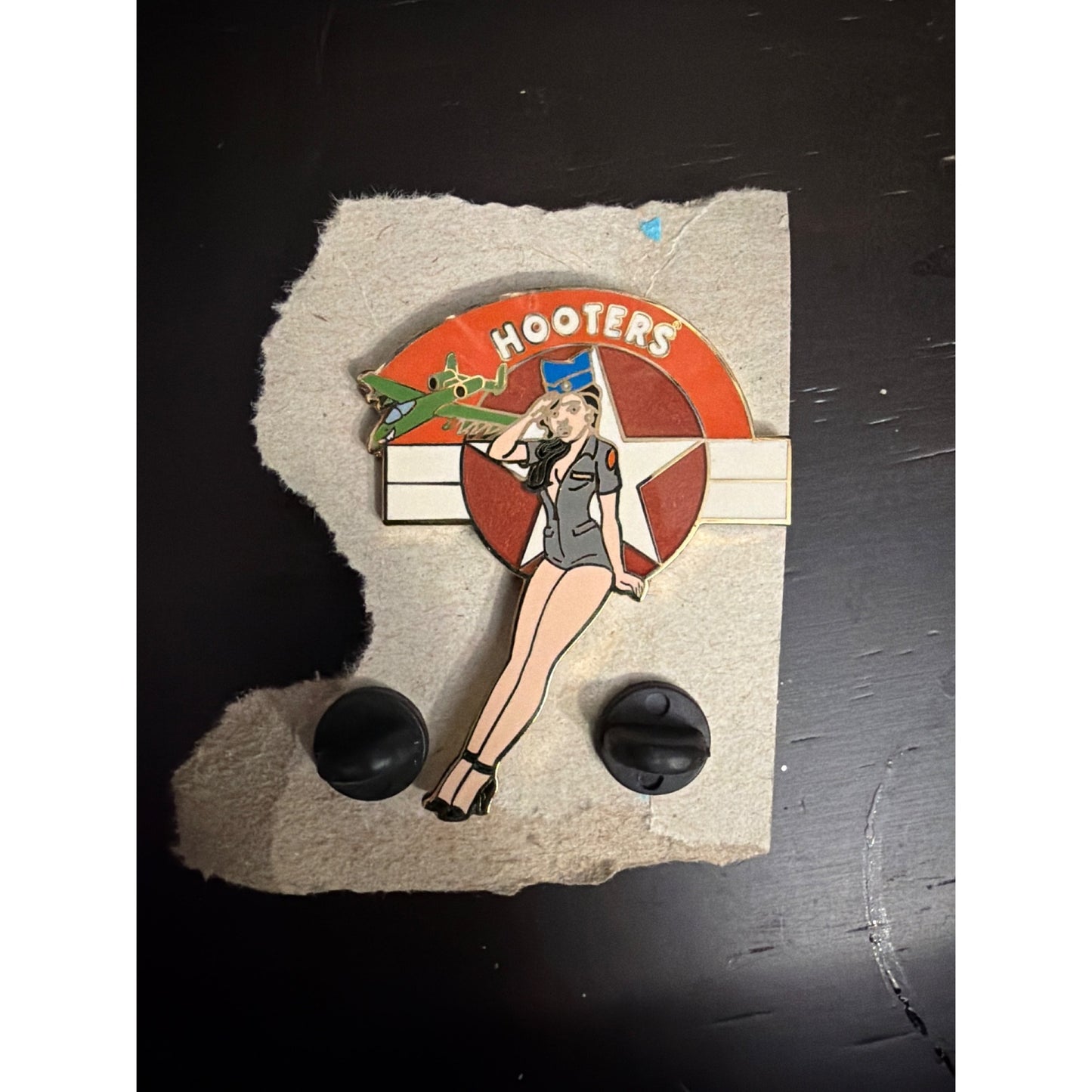 Hooters Retro Pinup Girl Enamel Pin With Fighter Jet Design Collectible Lapel