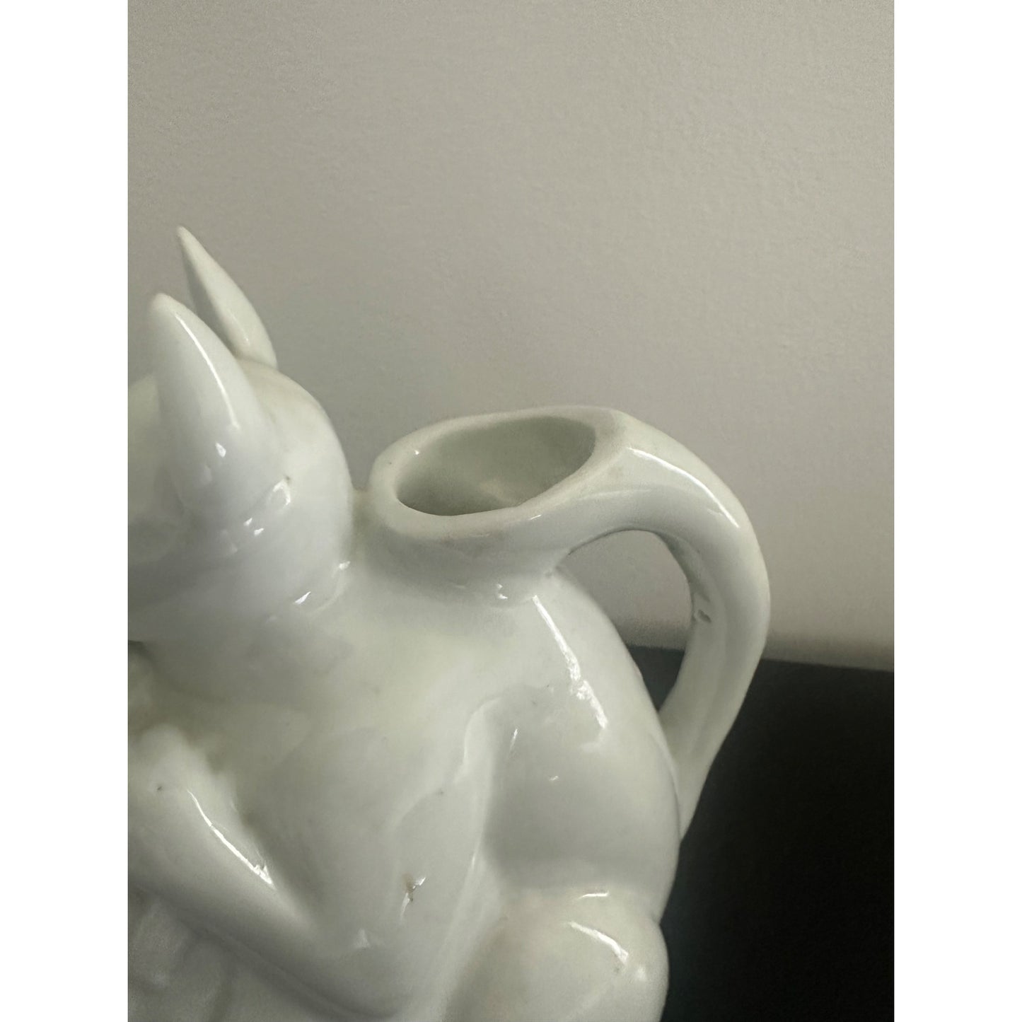 Japanese Hirado Sake Teapot Dog Fox ? Porcelain 7.5" x 9.5" Handcrafted Art