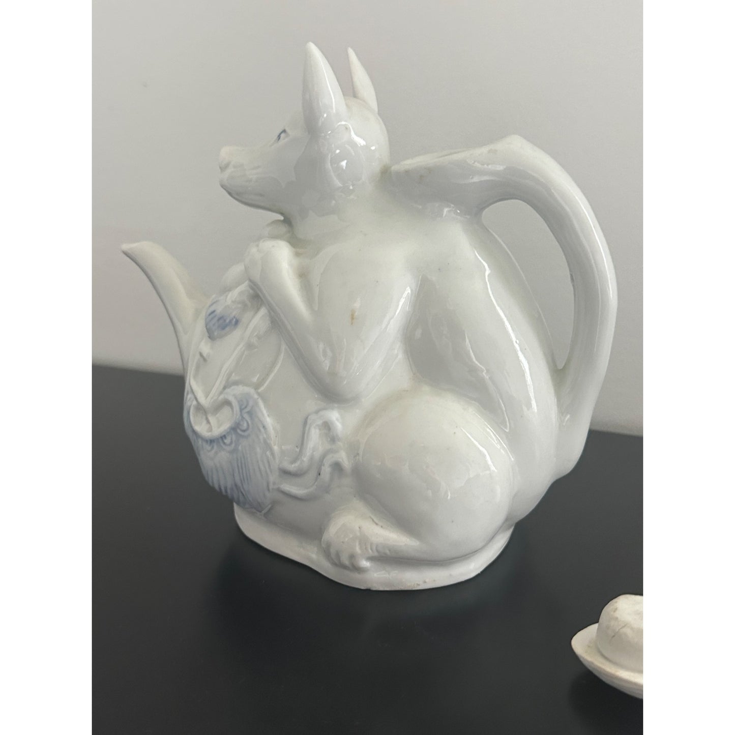 Japanese Hirado Sake Teapot Dog Fox ? Porcelain 7.5" x 9.5" Handcrafted Art