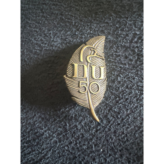 Ducks Unlimited 50th Anniversary Pin feather Shape Gold Tone Collectible