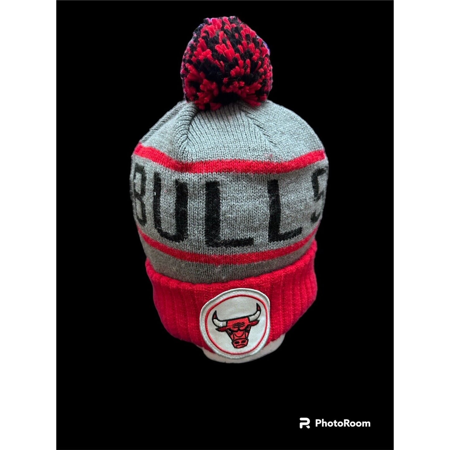 Chicago Bulls NBA Red Gray Cuffed Knit Pom Winter Hat Cap