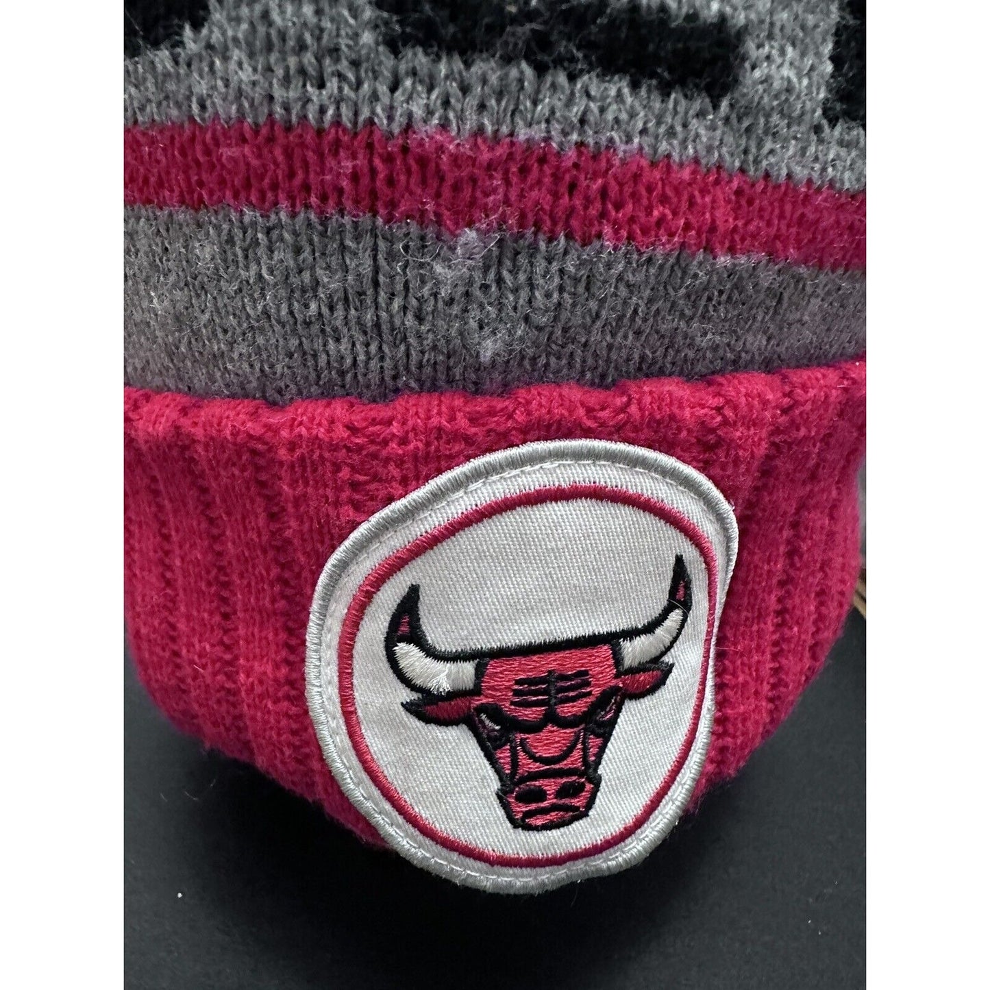 Chicago Bulls NBA Red Gray Cuffed Knit Pom Winter Hat Cap