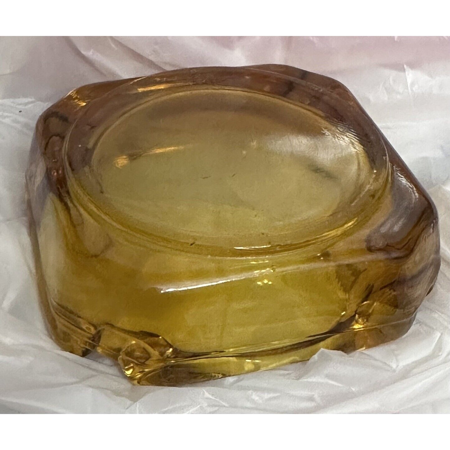 AMBER GLASS 3.5" Square Round ASHTRAY MANCAVE MCM Vintage