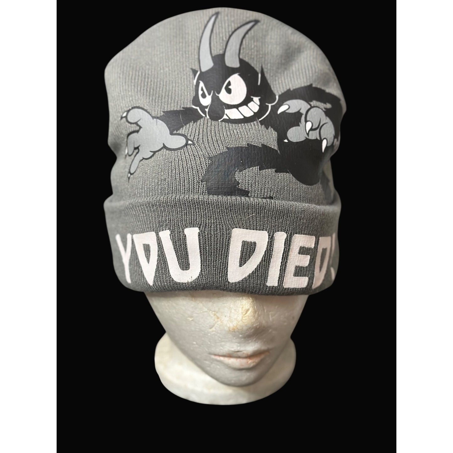 Cuphead devil beanie Studio MDHR You Died Gray Hat 100% Acrylic