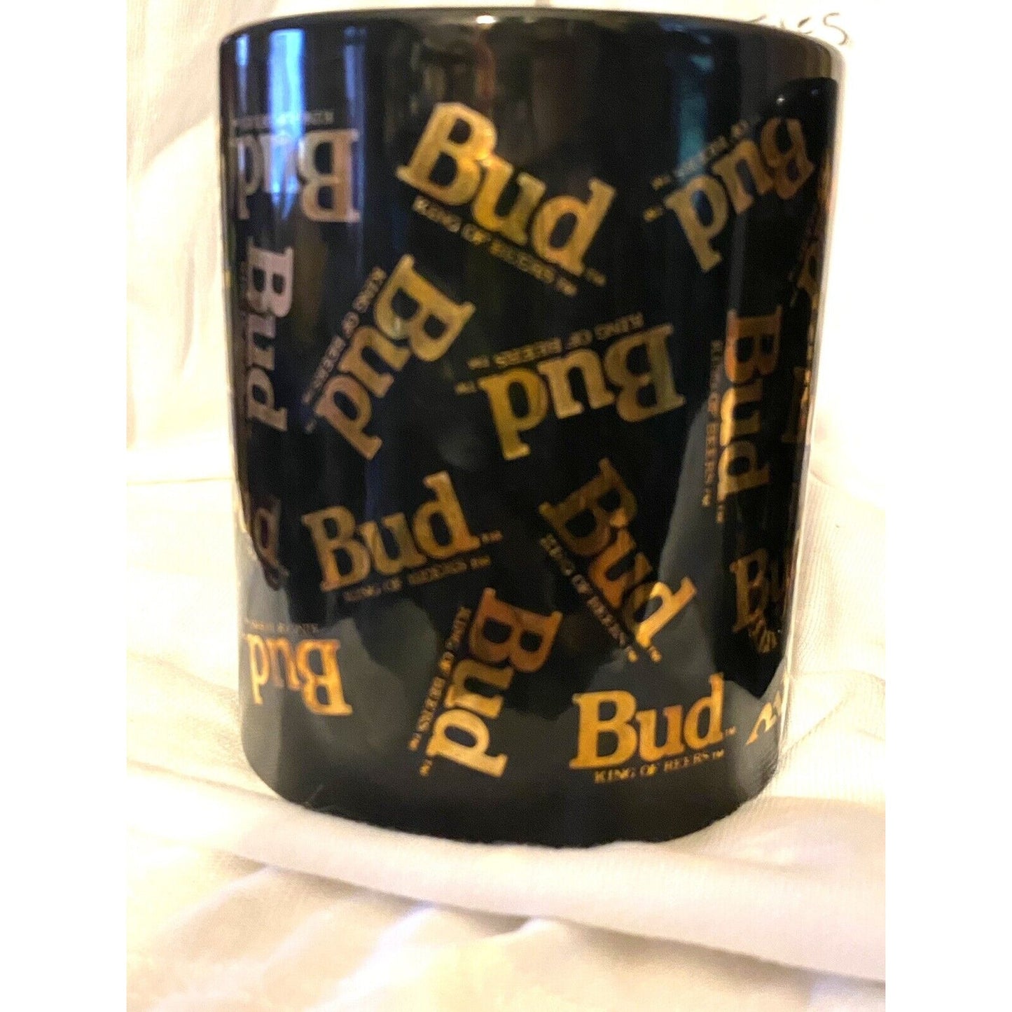 Budweiser Beer Coffee Mug Cup Black Gold All Over Graphic Vintage Set Bud