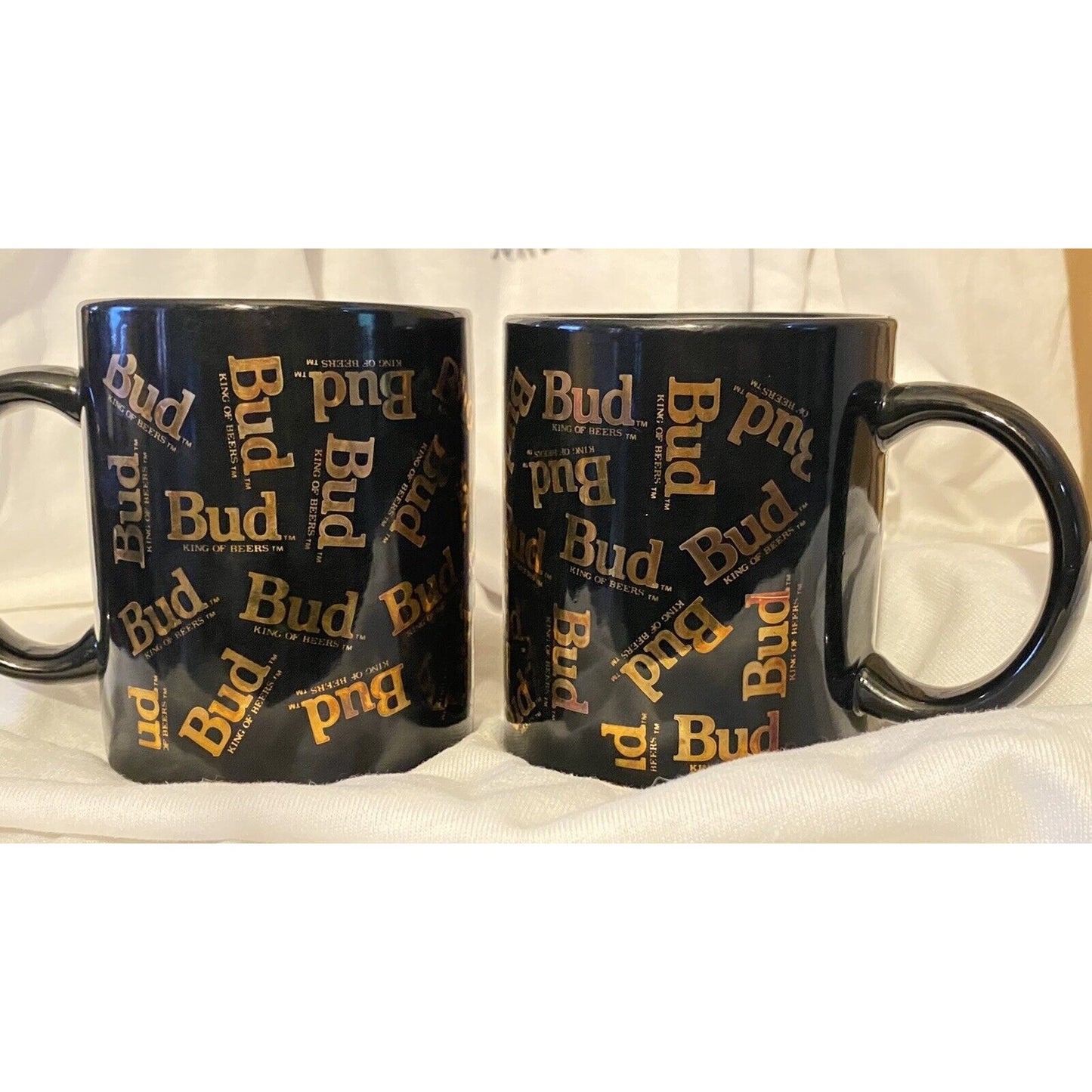 Budweiser Beer Coffee Mug Cup Black Gold All Over Graphic Vintage Set Bud