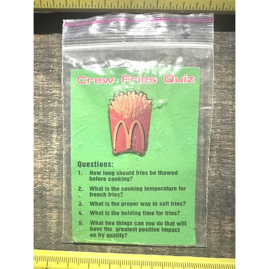 McDonalds Employee Crew Fries Hat Pin Quiz Card Lapel Tac French Fries 1990s