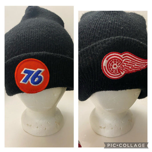 NHL Detroit Redwings Knit Cap Hat Patch Reversible 76 Union Oil Gas Patch Beanie