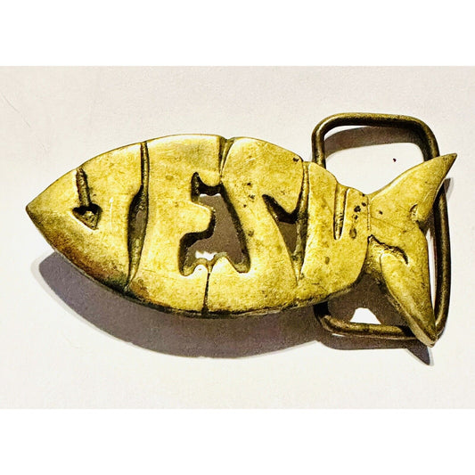 Jesus Christian Fish Symbol Statement Solid Brass Belt Buckle