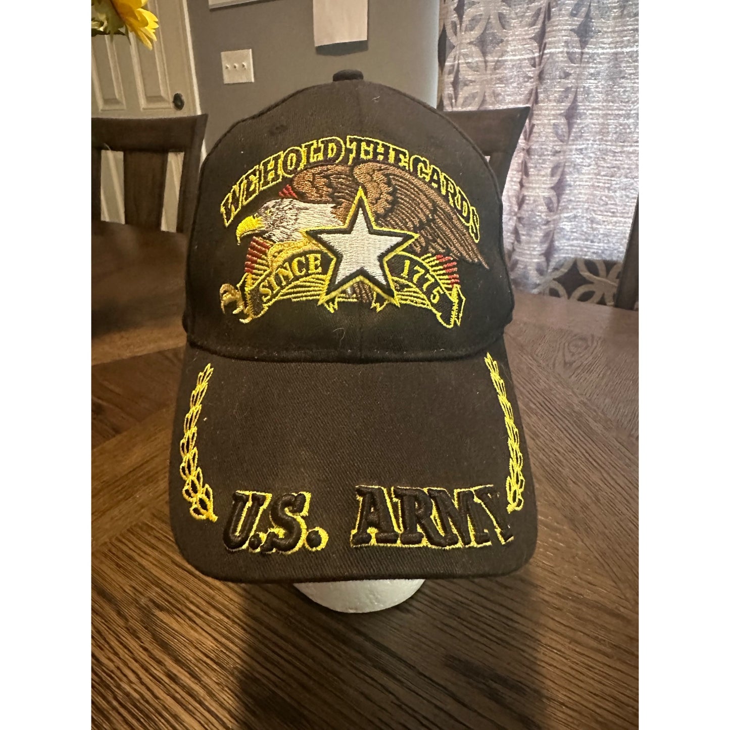 U.S. Army Embroidered Cap We Hold The Cards Since 1775 Eagle Crest Black Adjustable Hat