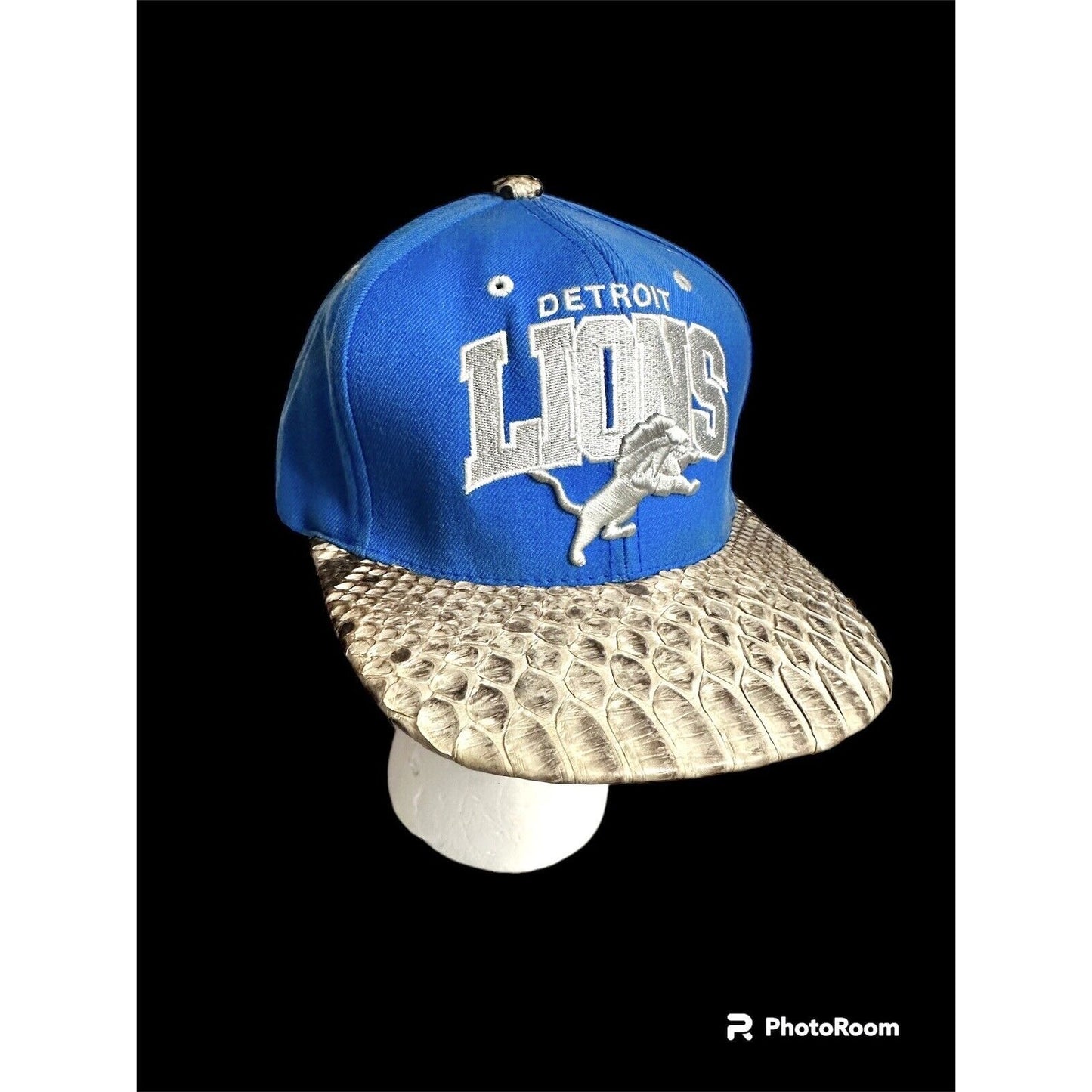 Detroit Lions Hat Snake Skin brim Mitchell Ness Nostalgia NFL vintage Strap Cap