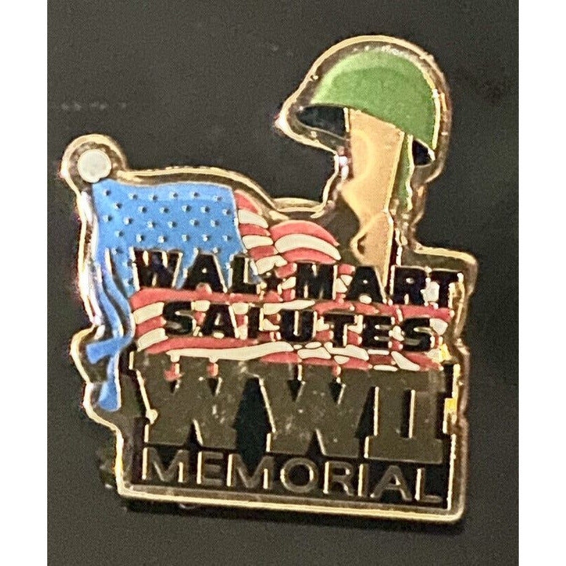 Wal Mart Salutes WWII Memorial Gold Tone Enamel & Resin Lapel Pin 1” Walmart