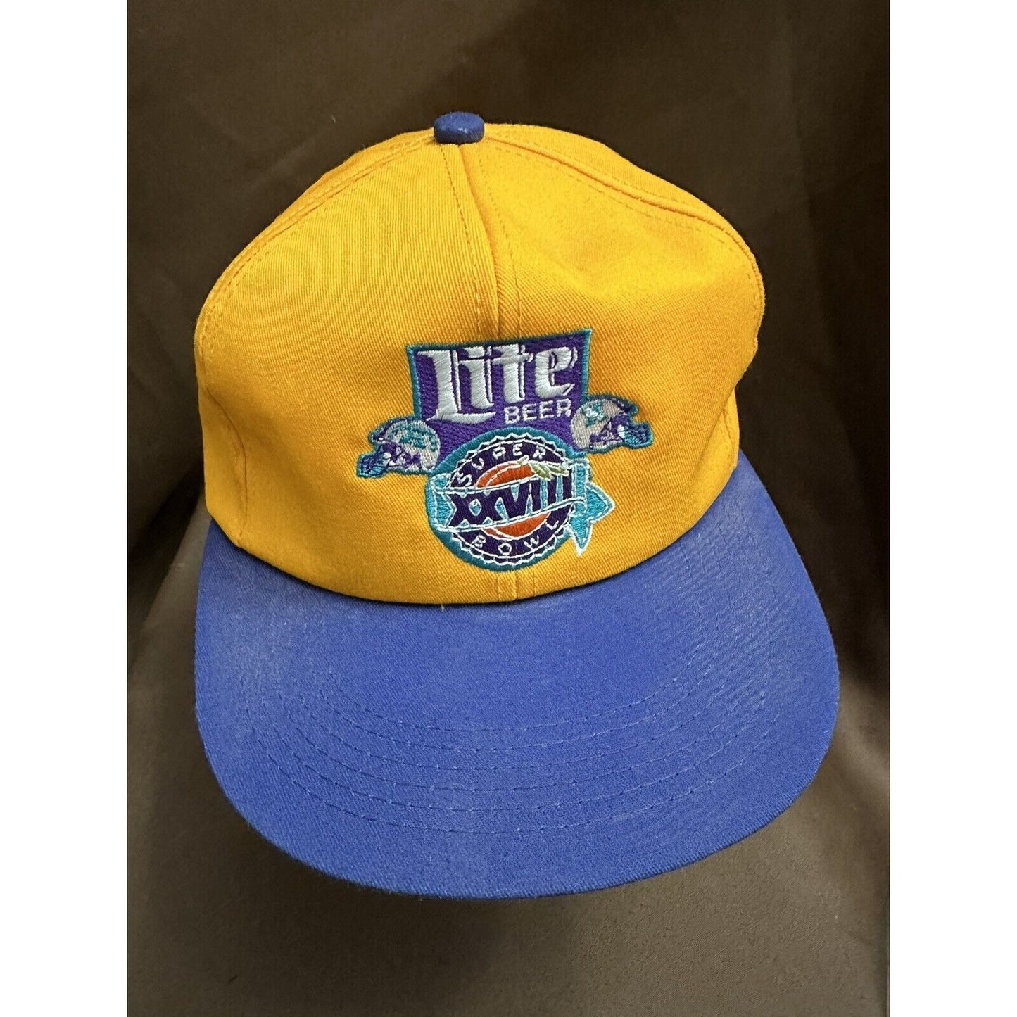 VTG K-PRODUCTS MILLER LITE COWBOYS SUPER BOWL XXVIII 28 YELLOW SNAPBACK HAT USA