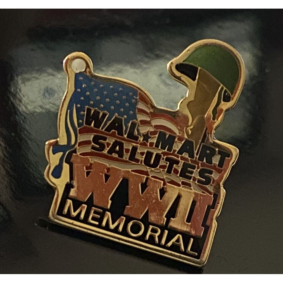 Wal Mart Salutes WWII Memorial Gold Tone Enamel & Resin Lapel Pin 1” Walmart