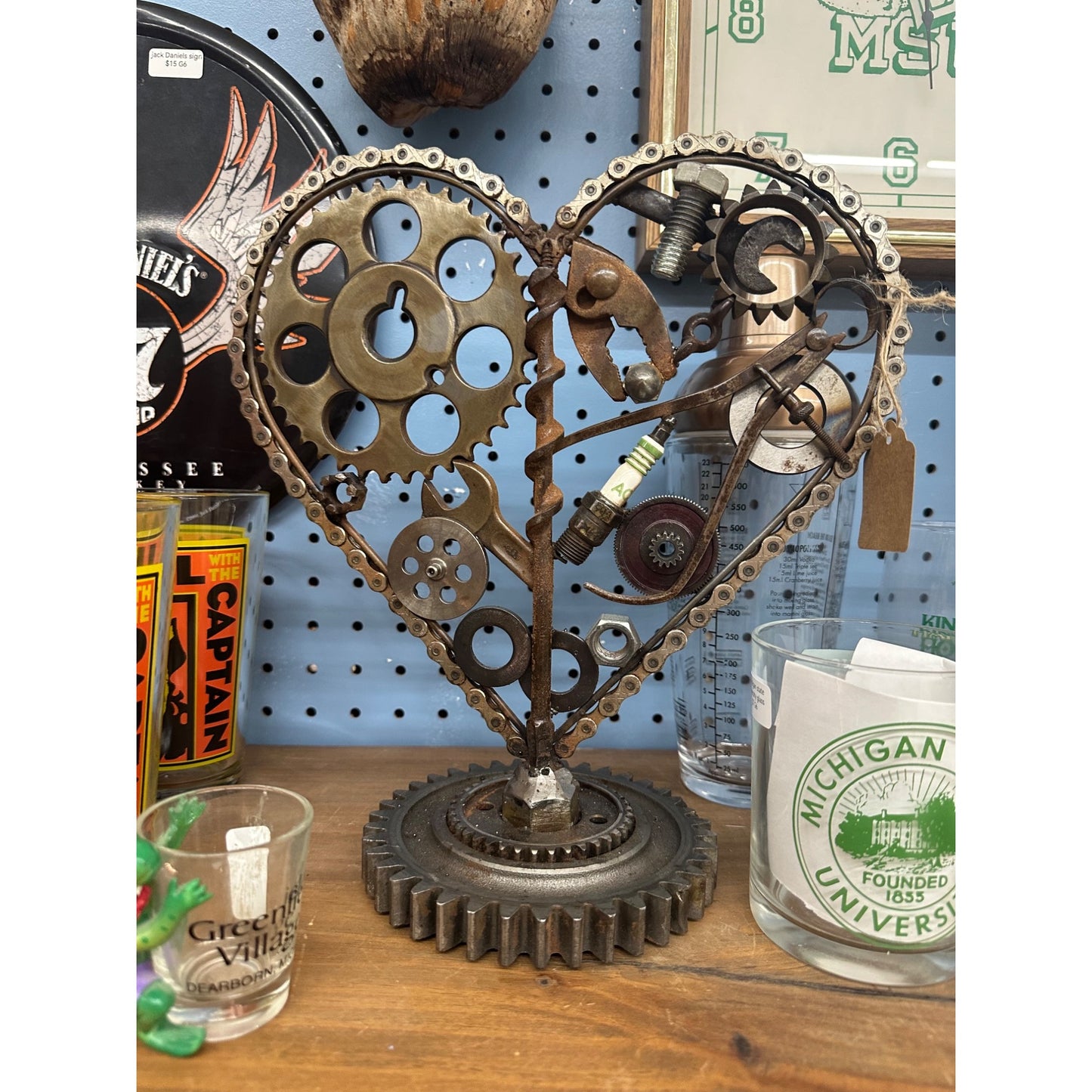 Steampunk Heart Sculpture Made From Recycled Metal Gears & Parts