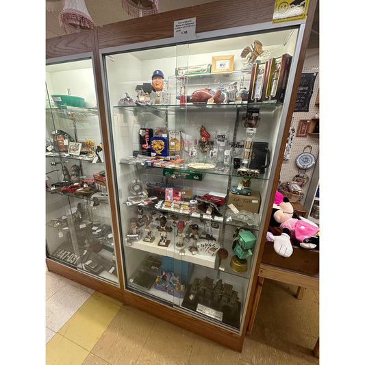 Vintage Sports Memorabilia Collection - Baseball Football & More Multiple Items Glass Display Case