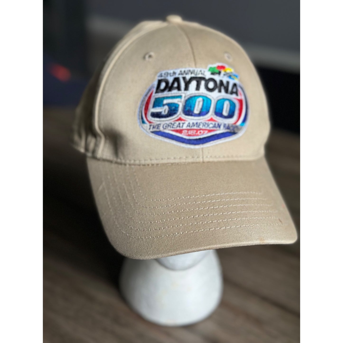 Daytona 500 49th Annual Embroidered Baseball Cap Adjustable Snapback One Size Fits All Beige