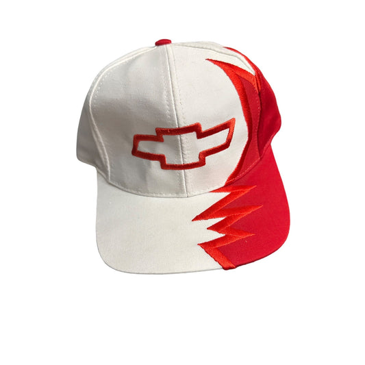 Kati 90's Chevrolet shark bite  Cap White & Red  Strapback Hat sharktooth