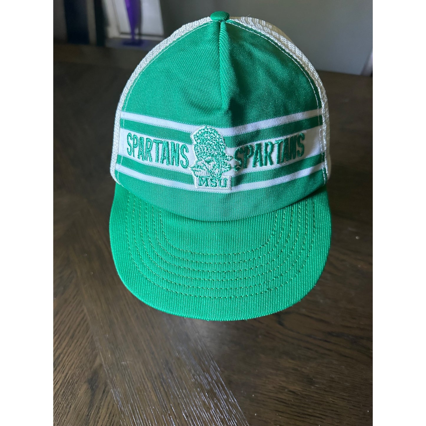 Spartans Mesh Trucker Hat Green & White One Size Fits 6 7/8 - 7 3/4 Snapback Made In USA