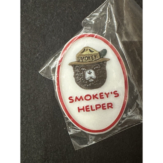 Smokey The Bear Plastic Oval Pin  Smokey's Helper Souvenir Lapel  National Park