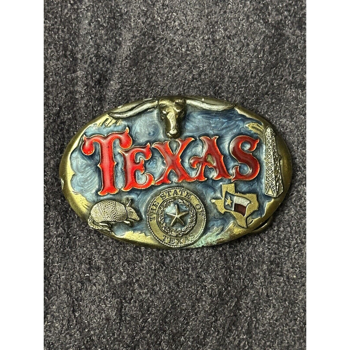 Texas State Seal Lone Star Longhorn Armadillo 1984 Great American Belt Buckle