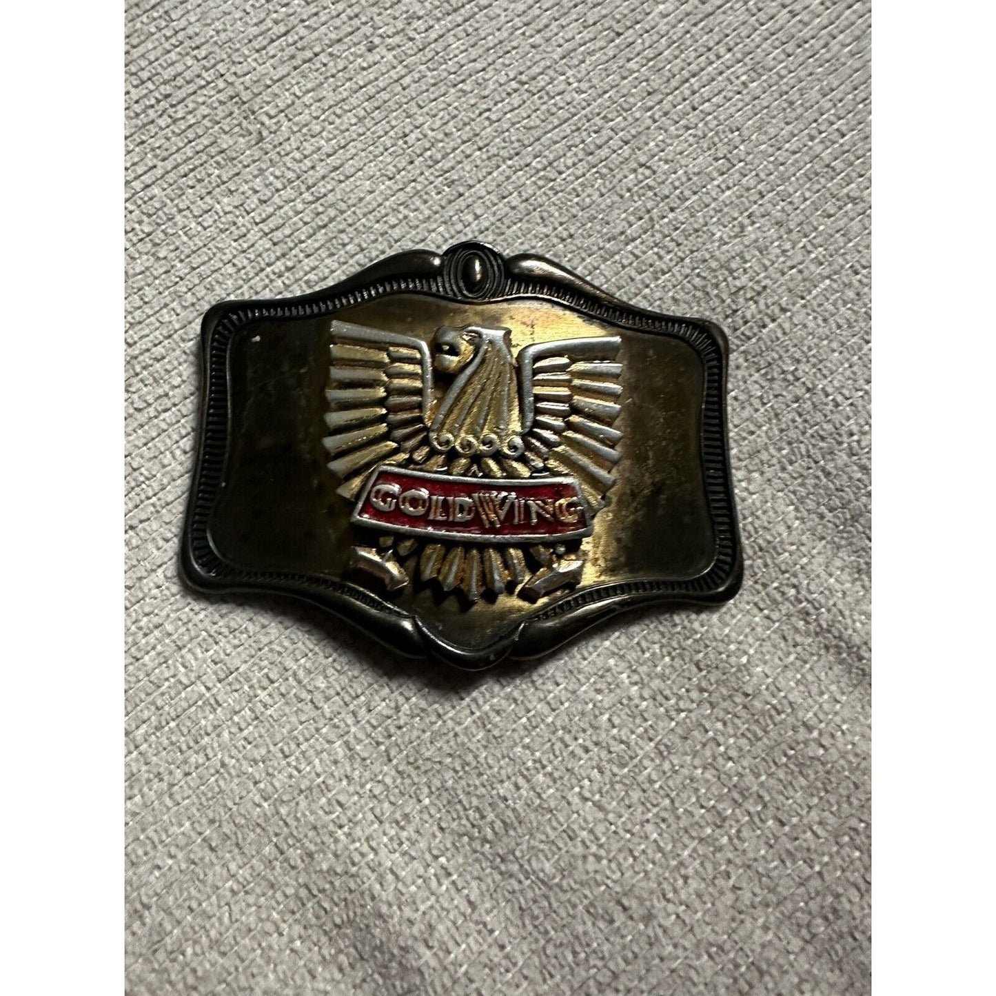 1978 American Honda Motor Corp Goldwing Belt Buckle Gold Eagle Red Logo AHM