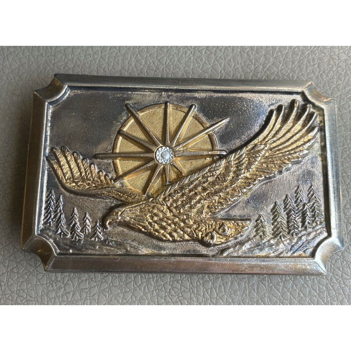 Silvertone Eagle Soaring In The Sun Jeweled Belt Buckle Numbered Vintage