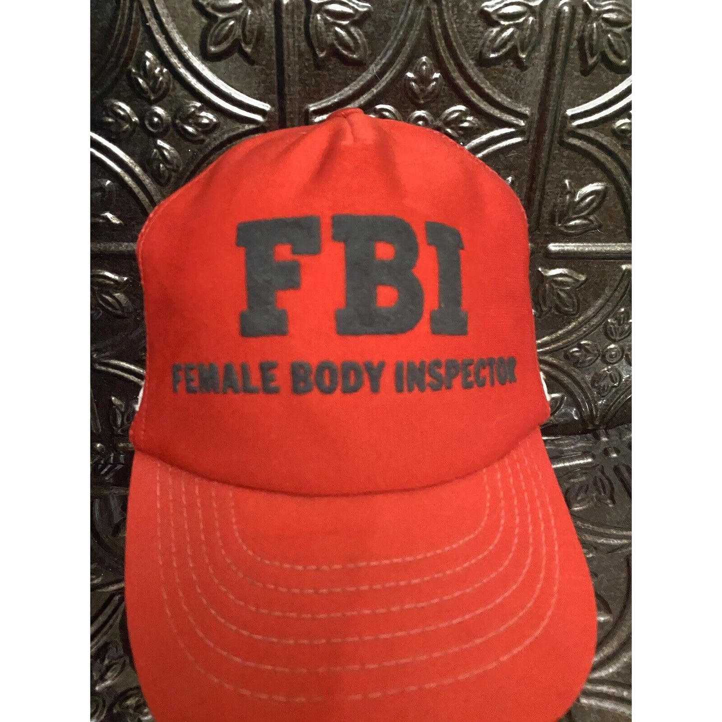 F.B.I. Female Body Inspector RED Stripes Snapback Adult Trucker Mesh Hat Cap FBI