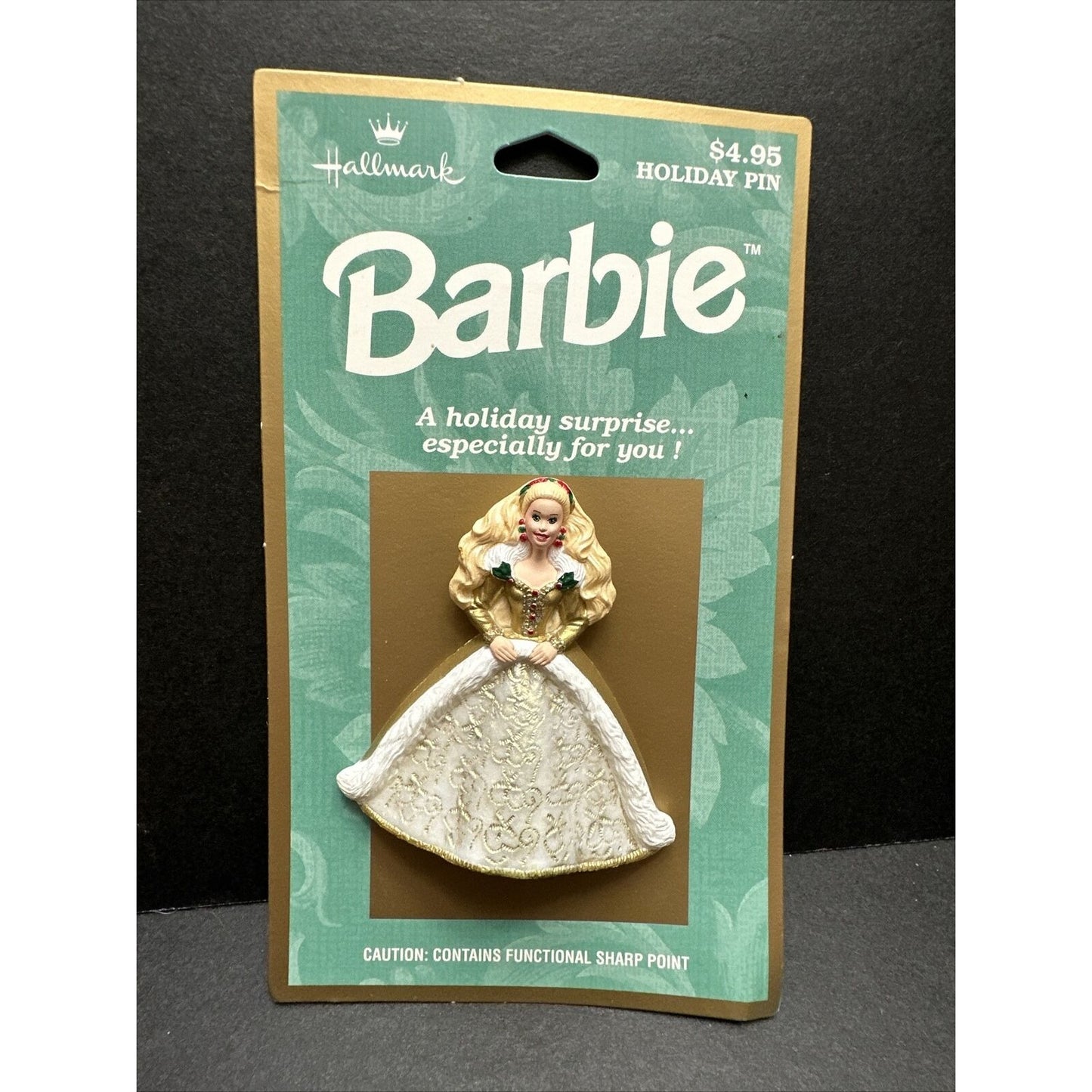 BARBIE VINTAGE HALLMARK HOLIDAY PIN NEW ON CARD 1996