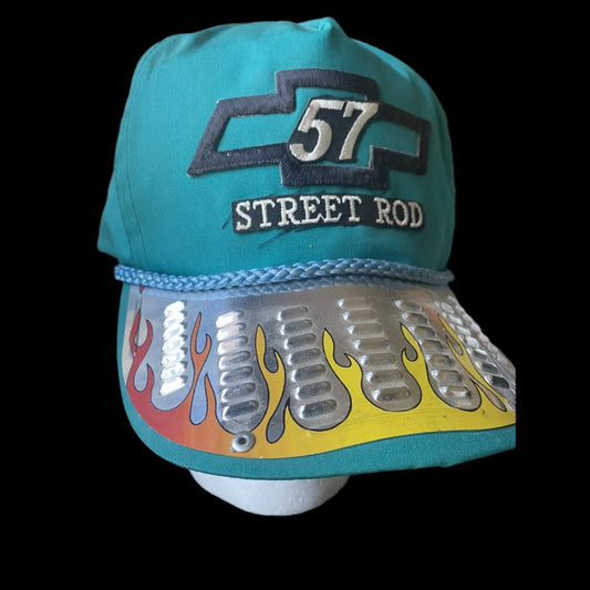 Chevy 57 Street Rod Tin Bill Hat Teal Flames Winner Renaissance International