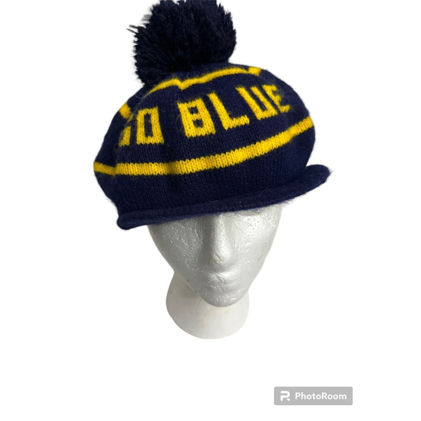 Michigan Wolverines Go Blue Gold Acrylic Pompom Beanie Beret Winter Hat Cap