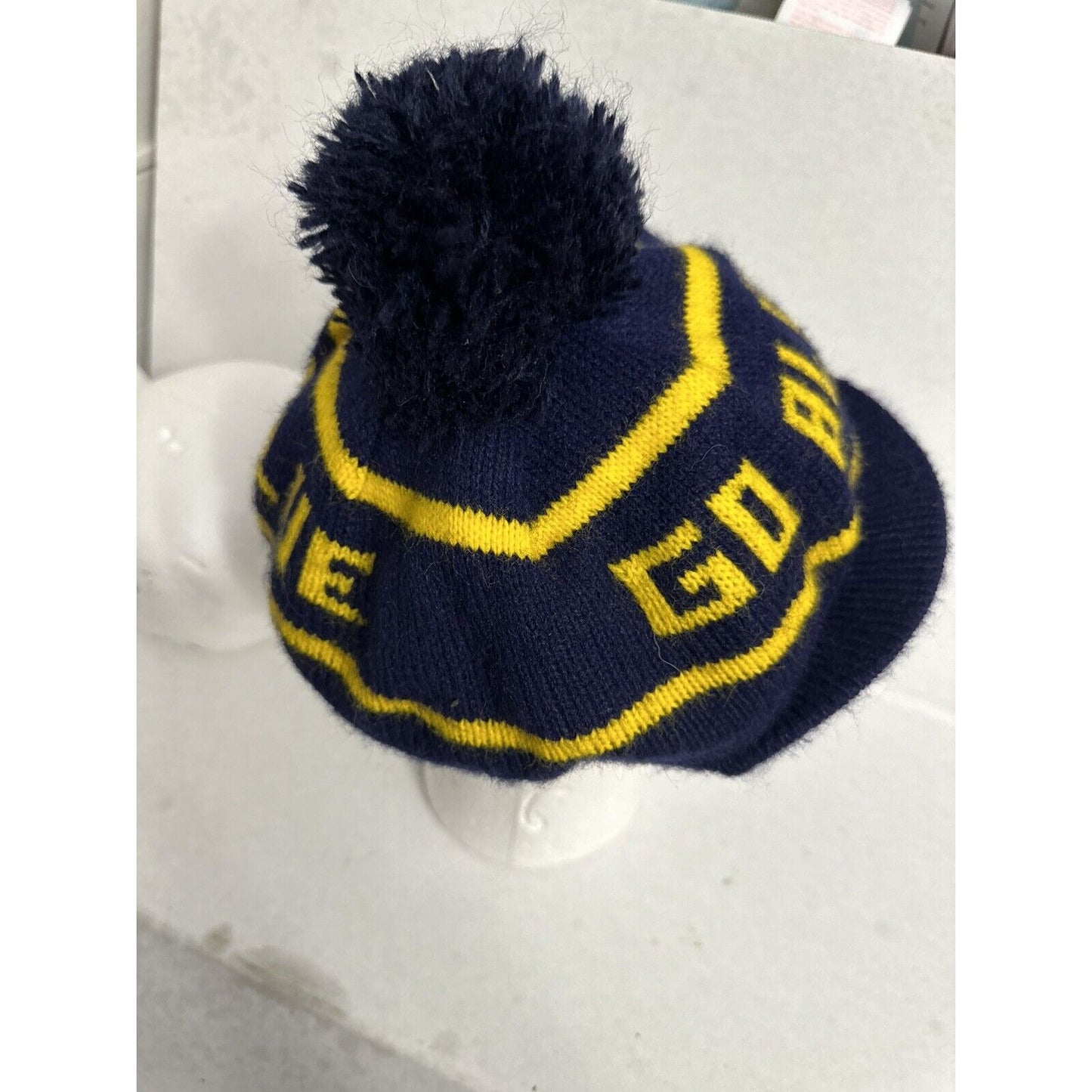 Michigan Wolverines Go Blue Gold Acrylic Pompom Beanie Beret Winter Hat Cap